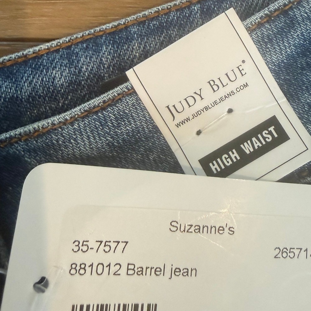 Judy Blue Barrel Jeans 31 / 12 High Waist Blue Denim Crop Horseshoe 90's Boho - Picture 6 of 6
